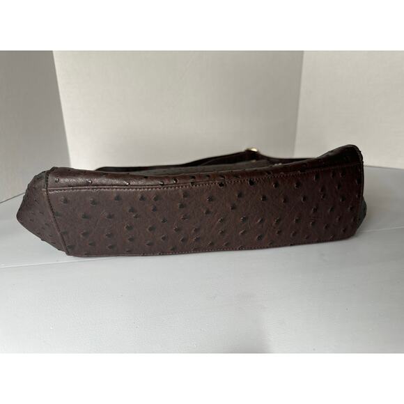 Noble Mount Ostrich finish satchel crossbody bag purse brown - Picture 6 of 9